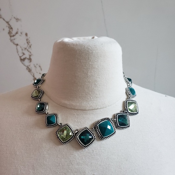 Napier Jewelry - Chic Silver Necklace with Green Accents